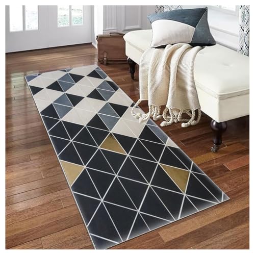 Siunwdiy Teppich Läufer Flur Küche 60 x 420 cm rutschfest Flurteppich Modern Küchenteppich Waschbar Schwarz Grau Meterware für Korridor Schlafzimmer Wohnzimmer Eingangsbereich Schmutzfangmatte Lang von Siunwdiy