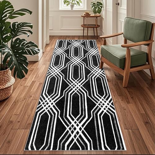 Siunwdiy Teppich Läufer Flur Küche 60 x 500 cm Schwarz-Weiß,rutschfest Waschbar Küchenläufer Flurläufer, Lang Teppichläufer für Korridor, Schlafzimmer, Esszimmer,Wohnzimmer Siunwdiy Teppich Läufer Flur Küche 60 x 500 cm Schwarz-Weiß,rutschfest Waschbar Küchenläufer Flurläufer, Lang Teppichläufer für Korridor, Schlafzimmer, Esszimmer,Wohnzimmer von Siunwdiy