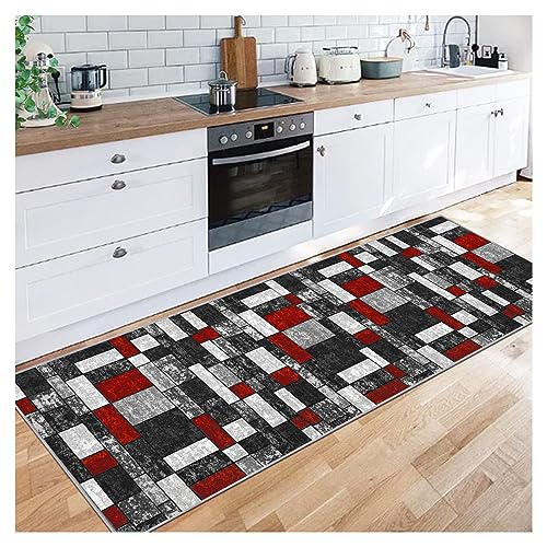 Siunwdiy Teppich Läufer Flur Küche 70X180CM Waschbar rutschfest, Moroccan Style Rot, grau Lang Küchenteppich Flurteppich Teppich Fur Korridor Wohnzimmer Schlafzimmer Meterware Anpassbar von Siunwdiy