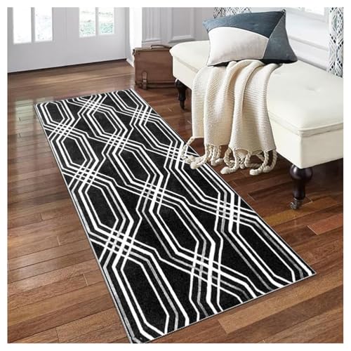 Siunwdiy Teppich Läufer Flur Küche Schwarz Weiß 110x460cm rutschfest Waschbar Modern Küchenteppich Flurläufer Lang Korridor Schlafzimmer Wohnzimmer Teppichläufer Meterware Anpassbar Polyester von Siunwdiy