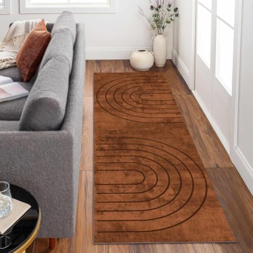 Siunwdiy Teppich Läufer Flur Küche rutschfest 110x320cm Braun Teppichläufer Kücheläufer Lang Waschbar MeterwareEinfarbig Küchenteppich Flurteppich Läufer für Schlafzimmer Flurläufer Wohnraum von Siunwdiy