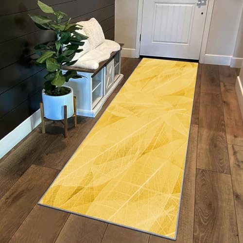 Siunwdiy Teppich Läufer Flur Küche rutschfest Waschbar 110 x 260 cm Gelb Blättermuster Kurzflor Küchenläufer Lang Korridor Teppich Läufer Küchenteppich Einfarbig Flurteppich Meterware Anpassbar von Siunwdiy