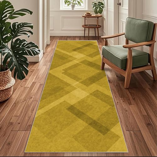 Siunwdiy Teppich Läufer Flur Küche rutschfest Waschbar 110 x 460 cm Gelb Monochromer Kurzflor Küchenläufer Lang Korridor Teppich Läufer Küchenteppich Einfarbig Flurteppich Meterware Anpassbar von Siunwdiy