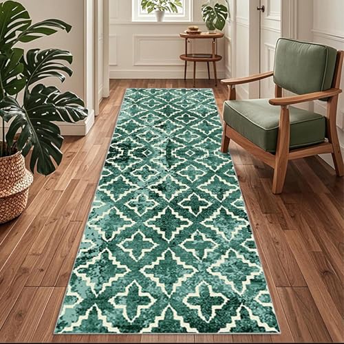 Siunwdiy Teppich Läufer Flur Küche rutschfest Waschbar 140 x 600 cm Grün Küchenläufer Lang Korridor Teppich Läufer Küchenteppich Einfarbig Flurteppich Meterware Anpassbar von Siunwdiy