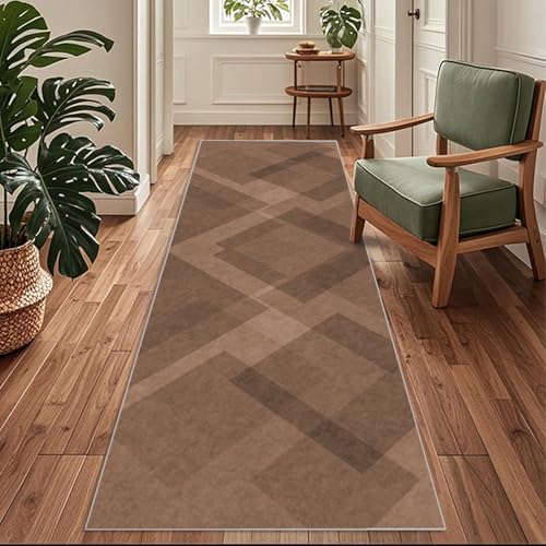 Siunwdiy Teppich Läufer Flur Küche rutschfest Waschbar 50 x 180 cm Braun Monochromer Kurzflor Küchenläufer Lang Korridor Teppich Läufer Küchenteppich Einfarbig Flurteppich Meterware Anpassbar von Siunwdiy