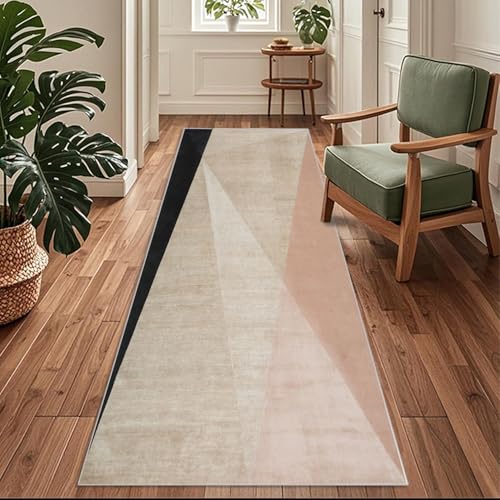 Siunwdiy Teppich Läufer Flur Küche rutschfest Waschbar 90 x 600 cm Beige Schwarz Geometrisch Kurzflor Küchenläufer Lang Korridor Teppich Läufer Küchenteppich Einfarbig Flurteppich Meterware Anpassbar von Siunwdiy