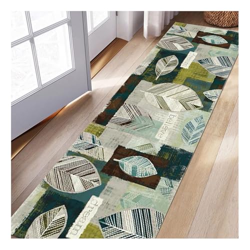 Siunwdiy Teppich Läufer Flur Küche rutschfest Waschbar Modern Läufer,Grün Teppichläufer Korridor Teppich Küchenläufer Lang 40x180cm Flurteppich Küchenteppich Meterware Anpassbar von Siunwdiy