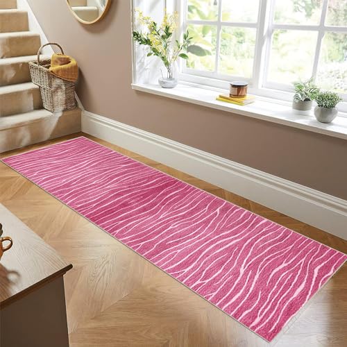 Siunwdiy Teppich Läufer Flur Küche rutschfest Waschbar Rosa Küchenläufer Lang Gestreifter Korridor -Teppichläufer Flurteppich Küchenteppich Meterware Anpassbar,Rosa,40x180cm von Siunwdiy