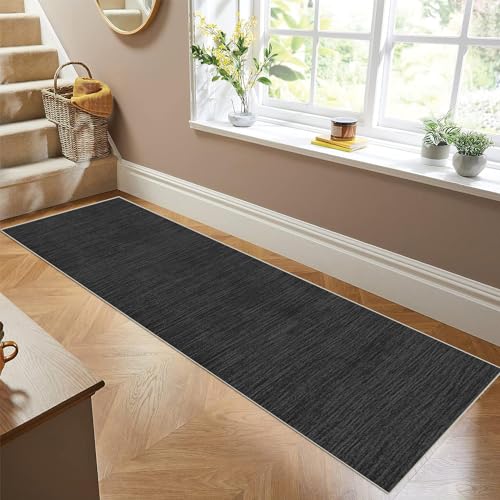 Siunwdiy Teppich Läufer Flur Küche rutschfest Waschbar Schwarzer kurzflor Küchenläufer Lang Modern Korridor -Teppichläufer Küchenteppich Meterware Anpassbar,Schwarz,50x120cm von Siunwdiy