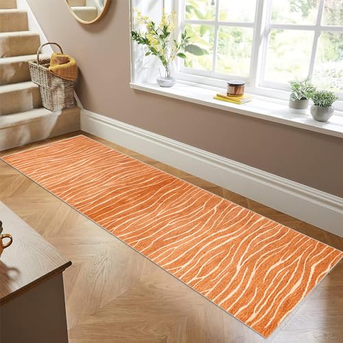 Siunwdiy Teppich Läufer Flur Küche rutschfest Waschbar orange Farbe Küchenläufer Lang Gestreifter Korridor -Teppichläufer Flurteppich Küchenteppich Meterware Anpassbar,Orange,140x120cm von Siunwdiy