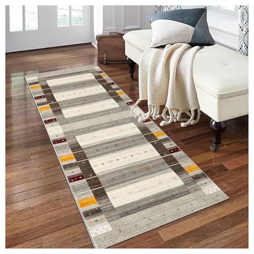 Siunwdiy Teppich Läufer Flur Küche rutschfest waschbar 80x100cm Grau Cremefarben Boho Meterware Korridor Teppich Läufer Lang für Schlafzimmer Wohnzimmer Schmutzfangmatte Flurteppich Küchenteppich von Siunwdiy