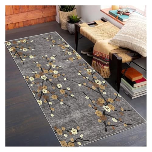 Siunwdiy Teppich Läufer Flur Lang 100x120cm Braun Blumenmuster - Rutschfester & Waschbarer Küchenteppich, Korridor Läufer für Wohnzimmer, Schlafzimmer, Eingangsbereich,Flurläufer mit Gummirücken von Siunwdiy