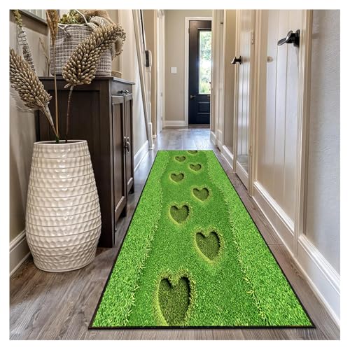 Siunwdiy Teppich Läufer Flur Lang 60x200 cm Grün - rutschfest & waschbar - Küchenteppich Flurläufer für Korridor,Schlafzimmer, Wohnzimmer - Moderner Schmutzfangmatte mit Design - Polyester Meterware von Siunwdiy