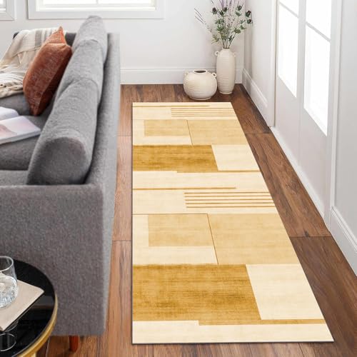Siunwdiy Flurteppich Läufer 120x120cm Gelb waschbar & rutschfest, Langteppich Meterware, Küchenläufer, Korridor Matte für Diele, Wohnung, Waschküche von Siunwdiy
