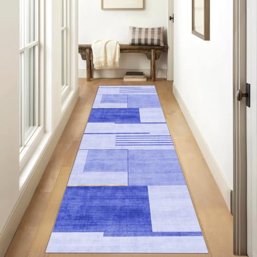 Siunwdiy Flurteppich Läufer 50x420cm Blau waschbar & rutschfest, Langteppich Meterware, Küchenläufer, Korridor Matte für Diele, Wohnung, Waschküche von Siunwdiy