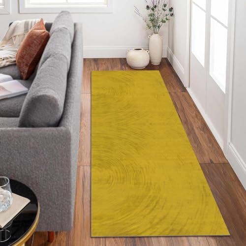 Siunwdiy Teppich Läufer Flur Lang rutschfest Teppich Läufer 100x380cm Gelber Läuferteppich Kücheläufer WaschbarModernes Design Flurläufer Korridor Meterware küchenteppich läufer von Siunwdiy