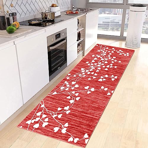 Siunwdiy Teppich Läufer Flur Rot 60x120cm rutschfest Teppichläufer Waschbar Eingangsteppich Schmutzfangmatte Innen Lange Fußmatte für Innen Außen Küchenteppich Teppich für Wohnzimmer Schlafzimmer von Siunwdiy