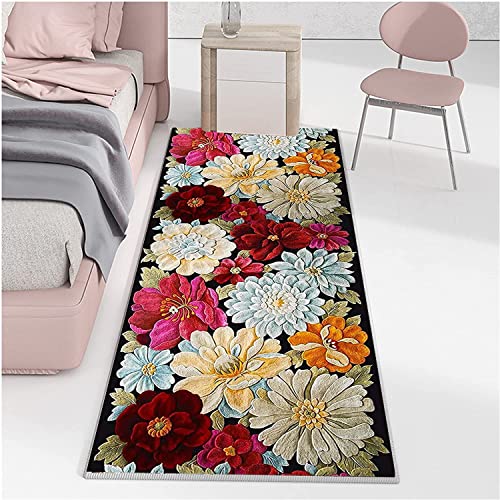 Siunwdiy Teppich Läufer Flur Waschbar 3D Blumen Läufer Teppiche Flur rutschfest,Flur Teppich läufer modern,Küchen läufer Für Korridor Teppich Küche,Schlafzimmer, Wohnzimmer (60x100cm, bunt) von Siunwdiy