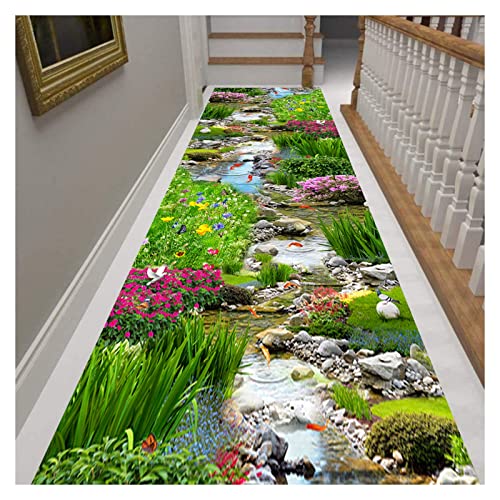 Siunwdiy Teppich Läufer Flur rutschfest 3D Grün Modern Design Meterware Teppichläufer Lang 60X120cm Waschbar Modern Küche Schlafzimmer Wohnzimmer Läufer Teppich Schmutzfangmatte Küchenteppich von Siunwdiy