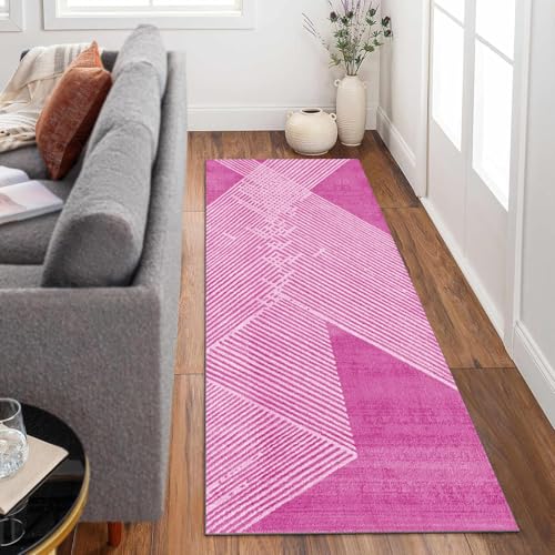 Siunwdiy Teppich Läufer Flur rutschfest Flurläufer 40x220cm Rosa Waschbar Küchenläufer KüchenteppichModernes Design Teppiche Fußmatte Lang Korridor Teppich Schlafzimmer Meterware von Siunwdiy