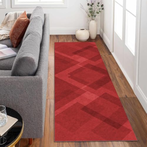 Siunwdiy Teppich Läufer Lang Flur Küche Teppichläufer rutschfest Waschbar 140x360cm Roter Küchenläufer TeppichmattenEinfarbig Flurläufer Schmutzfangmatte Meterware Schlafzimmer Korridor von Siunwdiy