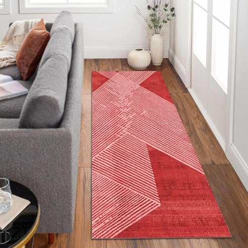 Siunwdiy Teppich Läufer Lang Flur Küche Teppichläufer rutschfest Waschbar 60x460cm Roter Küchenläufer TeppichmattenModernes Design Flurläufer Schmutzfangmatte Meterware Schlafzimmer Korridor von Siunwdiy