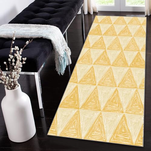 Siunwdiy Teppich Läufer Lang Flur Küche Teppichläufer rutschfest Waschbar 90x500cm Küchenläufer Teppichmatten Gelb Marokkanische Flurläufer Schmutzfangmatte Meterware Schlafzimmer Korridor von Siunwdiy