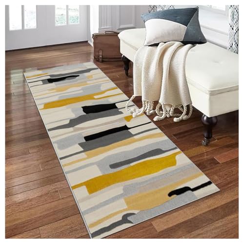 Siunwdiy Teppich Läufer Lang Küche Flur 40x100cm Gelb rutschfest Waschbar Küchenläufer Modern Teppichmatten Meterware Flurteppich Wohnzimmer Schlafzimmer Küchenteppich Schmutzfangmatte Geometrisch von Siunwdiy
