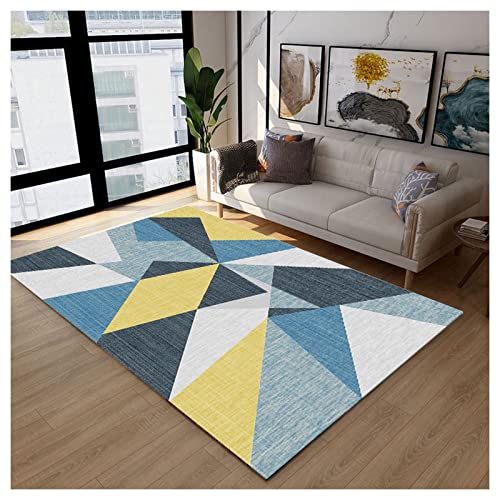 Siunwdiy Teppich Wohnzimmer 140x200CM， Wohnzimmer Teppich Modern Teppich - Kurzflor Waschbar - Weich Teppich für Wohnzimmer, Schlafzimmer, Esszimmer Geometrisch Dreiecke Design Blau Grau Bunt von Siunwdiy