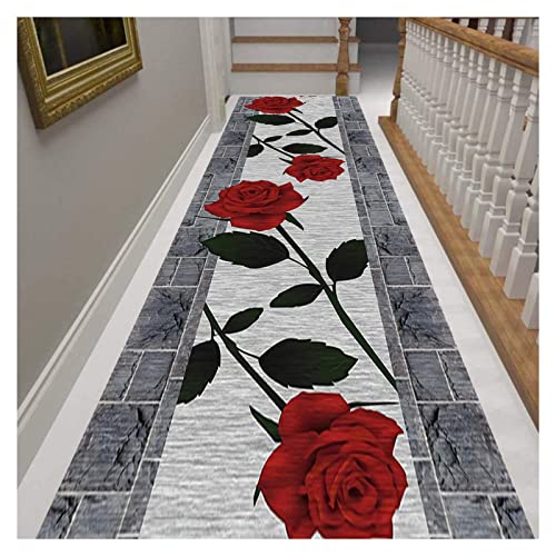 Siunwdiy Teppichläufer, Rose Blume Weich und bequem Feuchtigkeitsbeständig rutschfest moderner Teppich Läufer für Flur, Küche, Schlafzimmer,Grey1,80X400 von Siunwdiy