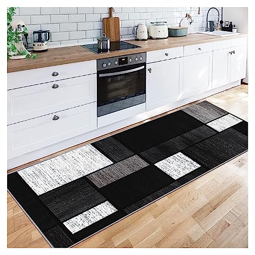 Siunwdiy Teppichläufer 120X160CM rutschfest Meterware Küche Grau schwarz Klassisch Teppich Läufer Flur Waschbar Flurläufer Lang Polyester Küchenläufer für Korridor Schlafzimmer, Anpassbar von Siunwdiy