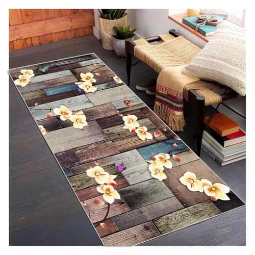 Siunwdiy Teppichläufer Flur Lang 80x480cm - Rutschfester Küchenläufer Waschbar | Korridor Teppich für Küche, Eingang, Wohnzimmer, Schlafzimmer | Braune Flurmatte mit 3D-Optik | Anpassbare Meterware von Siunwdiy