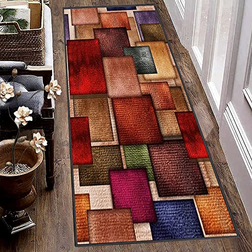 Siunwdiy Teppichmatte Korridor Teppich Flur Läufer Bunte Geometrische Küche rutschfest Teppichläufer Küchenläufer Waschbar Tepiche Für Schlafzimmer Esszimmer Küchenteppich Meterware,Rot,60x400cm von Siunwdiy