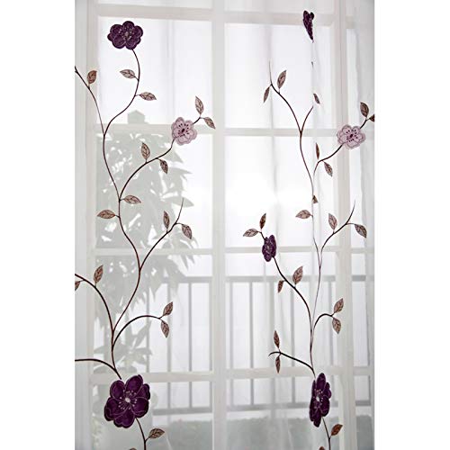 Siunwdiy Transparent übergardinen mit kräuselband 2er Pack Transparenter Vorhang Bestickter Fensterschal Dekoration Vorhänge Für Kinderzimmer,Lila,W140xH225cm von Siunwdiy