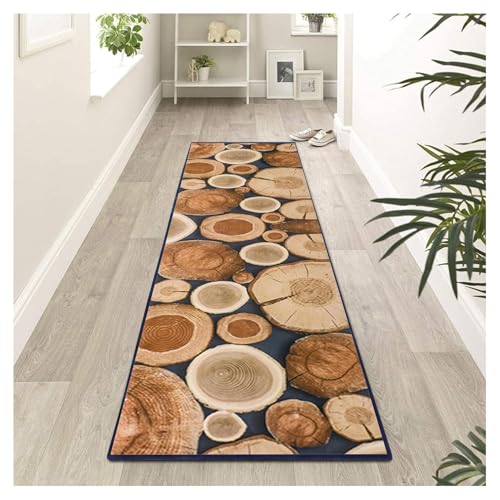 Siunwdiy Waschbare Küchenläufer rutschfest Teppich Läufer Flur 60X180cm 3D Holzmuster Gemusterte Teppichläufer Design Lang Küchenteppich für schmale Flure Korridor, Schlafzimmer, Innen Wohnzimmer von Siunwdiy