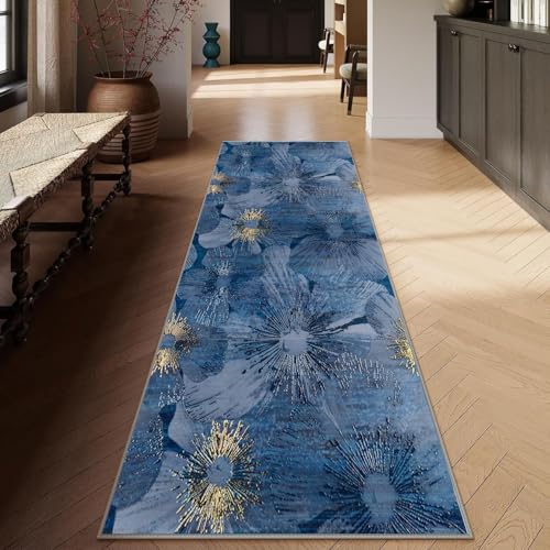 Siunwdiy Waschbarer Teppichläufer 90 x 210 cm Blau Gold rutschfest Flur Runner Lang Für Küche, Korridor, Eingang, Wohnzimmer, Büro Siunwdiy Waschbarer Teppichläufer 90 x 210 cm Blau Gold rutschfest Flur Runner Lang Für Küche, Korridor, Eingang, Wohnzimmer, Büro von Siunwdiy