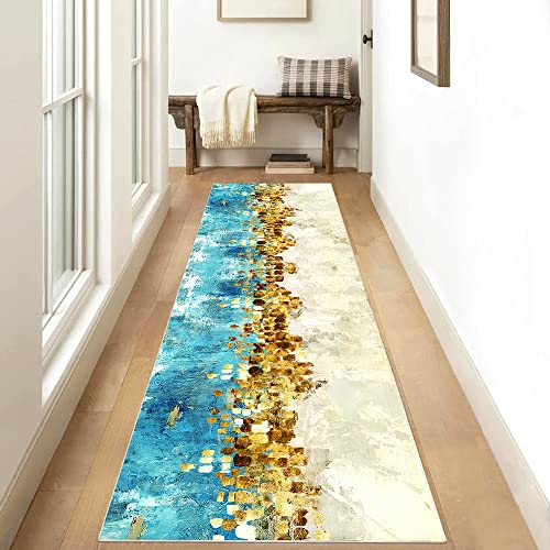Teppich Läufer Flur Küchen, rutschfest 70x140cm Küchenteppich Türkis Beige und Gold Modern Abstrakt Waschbar Meterware Schlafzimmer Korridor Teppichläufer Lang, Länge Anpassbare, 40-100cm Breit Teppich Läufer Flur Küchen, rutschfest 70x140cm Küchenteppich Türkis Beige und Gold Modern Abstrakt Waschbar Meterware Schlafzimmer Korridor Teppichläufer Lang, Länge Anpassbare, 40-100cm Breit von Siunwdiy