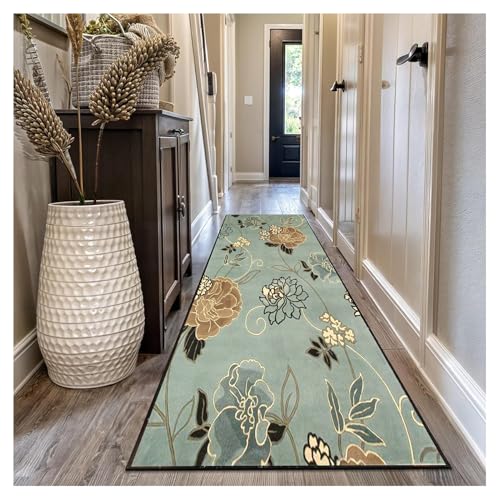 Teppich Läufer Flur Lang 40x320cm Grün Abstrakt Modern – Rutschfester Waschbarer küchenteppich Flurteppich Läufer für Küche Korridor Schlafzimmer Wohnzimmer | Teppichläufer Meterware Anpassbar von Siunwdiy