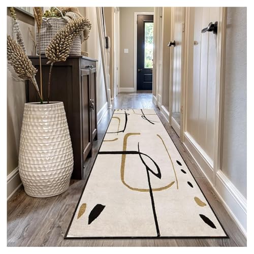 Teppich Läufer Flur Lang 70x280cm Creme Abstrakt Modern – Rutschfester Waschbarer küchenteppich Flurteppich Läufer für Küche Korridor Schlafzimmer Wohnzimmer | Teppichläufer Meterware Anpassbar von Siunwdiy