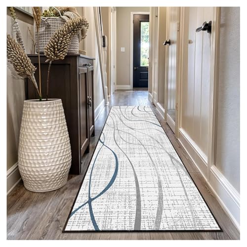 Teppich Läufer Flur rutschfest Küchenläufer Waschbar Abstrakt muster 110x260cm Weiß grau Korridor Teppichläufer Lang Küchenteppich Für Küche Wohnzimmer Schlafzimmer Teppichläufer Meterware Anpassbar von Siunwdiy