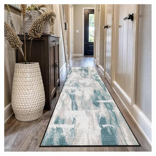 Teppich Läufer Flur rutschfest Küchenläufer Waschbar Abstrakt muster 120x500cm Blau beige Korridor Teppichläufer Lang Küchenteppich Für Küche Wohnzimmer Schlafzimmer Teppichläufer Meterware Anpassbar von Siunwdiy