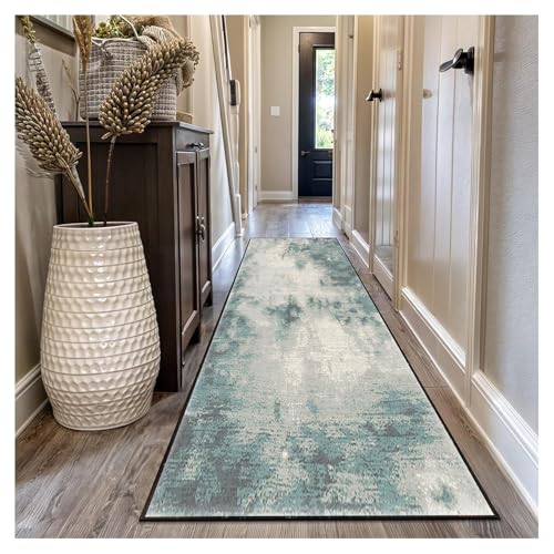Teppich Läufer Flur rutschfest Küchenläufer Waschbar Abstrakt muster 50x100cm Türkis Korridor Teppichläufer Lang Küchenteppich Für Küche Wohnzimmer Schlafzimmer Teppichläufer Meterware Anpassbar von Siunwdiy