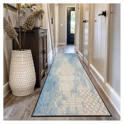 Teppich Läufer Flur rutschfest Küchenläufer Waschbar Abstrakt muster 80x140cm Grau blau Korridor Teppichläufer Lang Küchenteppich Für Küche Wohnzimmer Schlafzimmer Teppichläufer Meterware Anpassbar von Siunwdiy