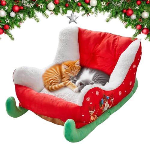 Siuwddee Bett Für Katzen | Weihnachtsschlitten Hundebett,Festliches Plüsch Gemütliches Nest Isoliert Für Katzen Weihnachtsferien Kitten Beruhigung Welpen Schlafen Tier Winter von Siuwddee