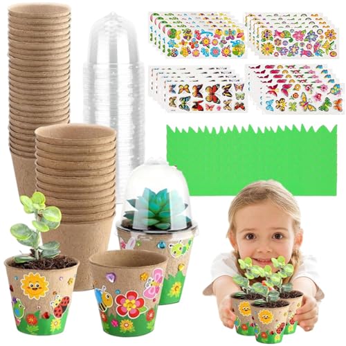Siuwddee Blumentöpfe | 30 Stück Pflanztöpfe Mit Abdeckhauben Und 20 Blatt Aufkleber | Handgemachtes Bastelset Für Kinder Zum Pflanzen Im Klassenzimmer Garten von Siuwddee