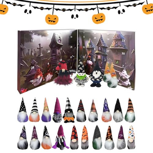 Siuwddee Halloween Countdown Kalender Mit Wichtel,Adventskalender Für Feiertage - Zwergendekoration Als Urlaubs Reisedeko Wohnaccessoire Geschenk von Siuwddee
