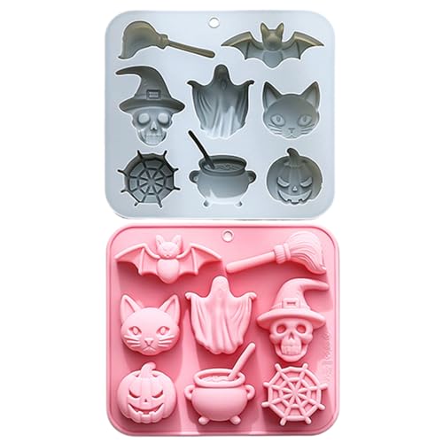 Siuwddee Halloween Förmchen Silikon, Backform für hausgemachte Kuchen, 2 Stücke Einfaches Entformen für Kuchen Seife Süßigkeiten Halloween Hochzeit Hausbäcker Bastelbedarf von Siuwddee