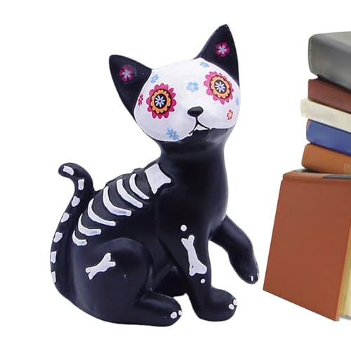 Siuwddee Kleine Halloween Figuren - Deko Statue Für Etageren | Skelett Katze Hund Skulptur Deko Für Nachttisch Beistelltisch Vitrine Fensterbank von Siuwddee