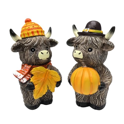 Siuwddee Thanksgiving Highland Cow Figuren - Niedliche Hochlandrinder Herbstdekoration - 2 Rustikale Kühe Figuren Für Schreibtisch Bücherregal Kamin Esstisch Herbstdekoration Siuwddee Thanksgiving Highland Cow Figuren - Niedliche Hochlandrinder Herbstdekoration - 2 Rustikale Kühe Figuren Für Schreibtisch Bücherregal Kamin Esstisch Herbstdekoration von Siuwddee