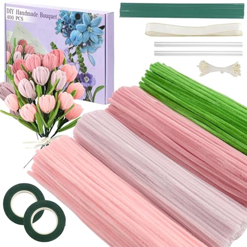 Pfeifenreiniger zum Basteln Set, 400 Stück in 4 Farben Pfeifenputzer zum basteln, Rosa Tulip Bouquet Pfeifenreiniger blumen, Basteln Erwachsene Mit Klebebandrollen, Anleitungen, etc- Lila Geschenkbox Pfeifenreiniger zum Basteln Set, 400 Stück in 4 Farben Pfeifenputzer zum basteln, Rosa Tulip Bouquet Pfeifenreiniger blumen, Basteln Erwachsene Mit Klebebandrollen, Anleitungen, etc- Lila Geschenkbox von Sivaopa
